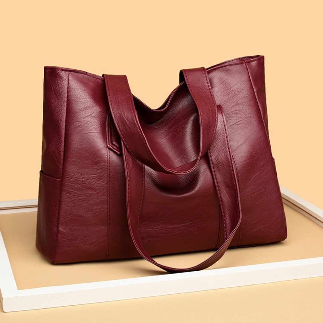 Soft Thin Brown and Wine Red PU Leather Essential Work Tote Bag