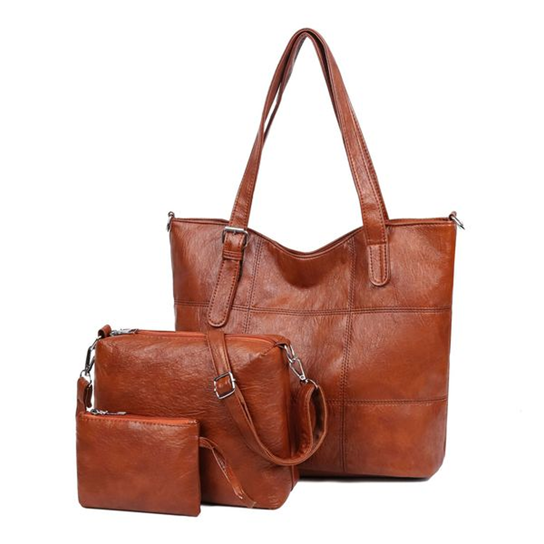 livoree Everyday Carry-All Tote – Large Capacity PU Shoulder Bag - Wine Red, Brown, Lake Blue