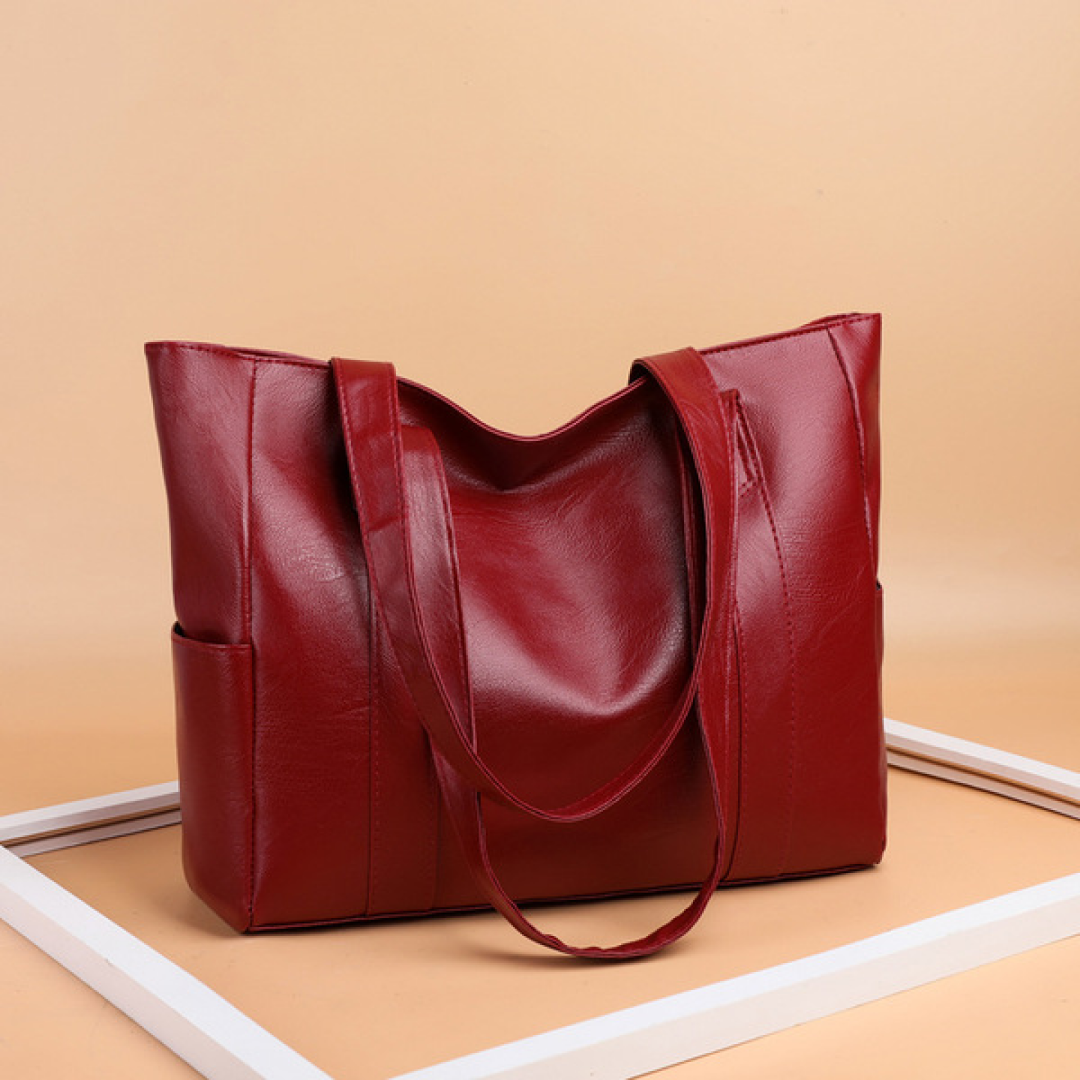Large deep red tote bag for women front view