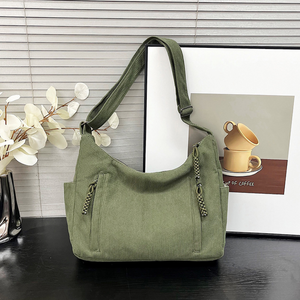 Olive green corduroy hobo bag for women