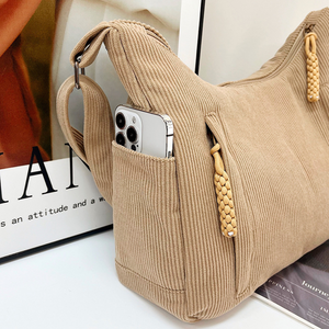 Corduroy bag with side phone pocket