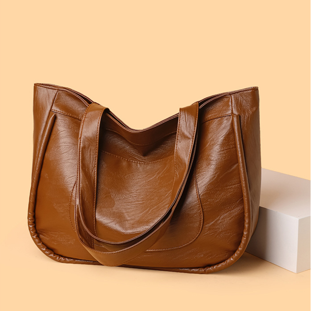 Large Capacity Everyday Comfort PU Leather Shoulder Tote Bag - Brown and Red