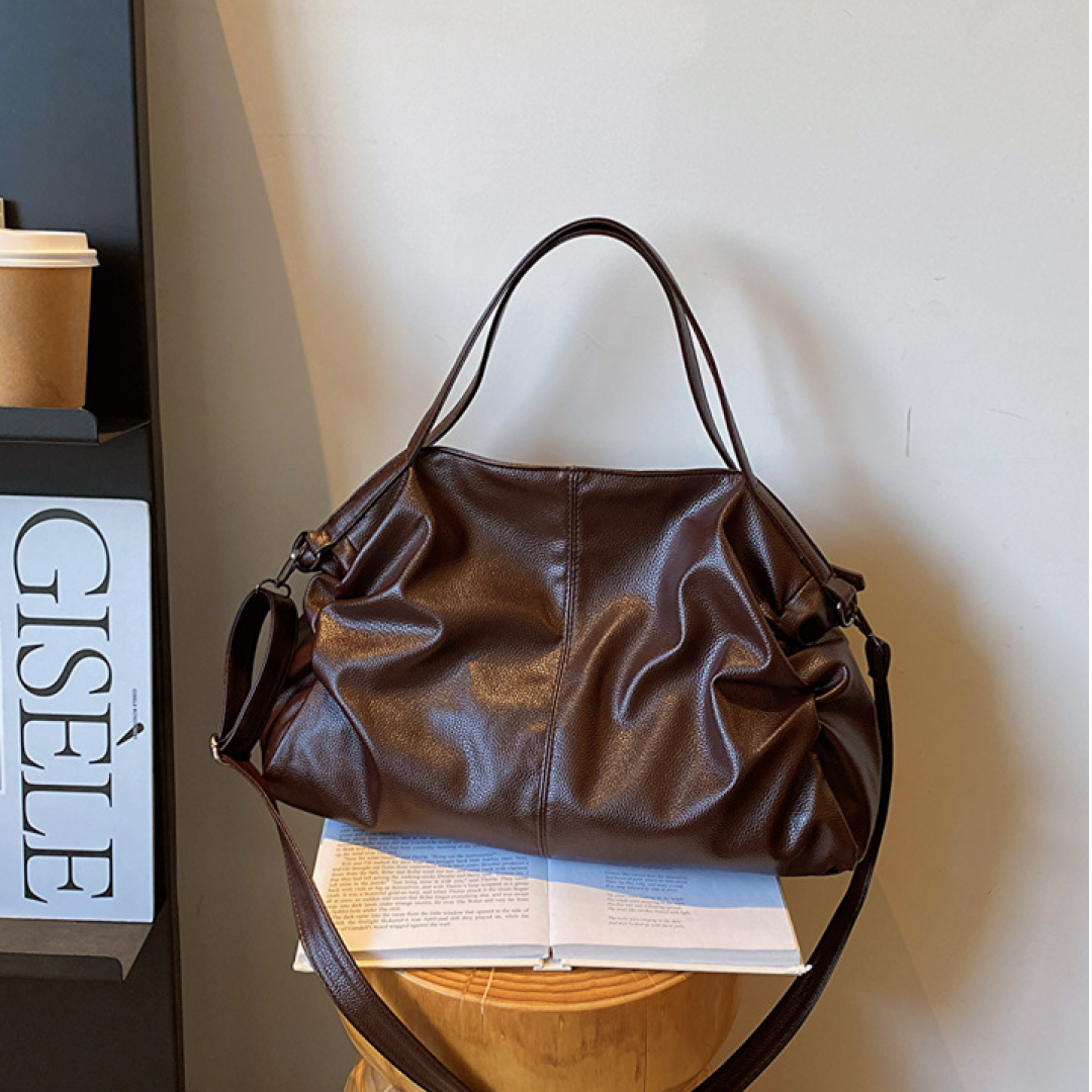 livoree Soft Slouch Tote – Large Capacity Shoulder Bag Coffee and Beige