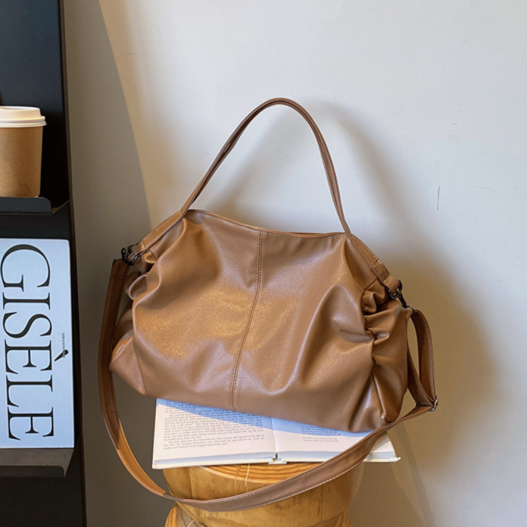 livoree Soft Slouch Tote – Large Capacity Shoulder Bag Coffee and Beige