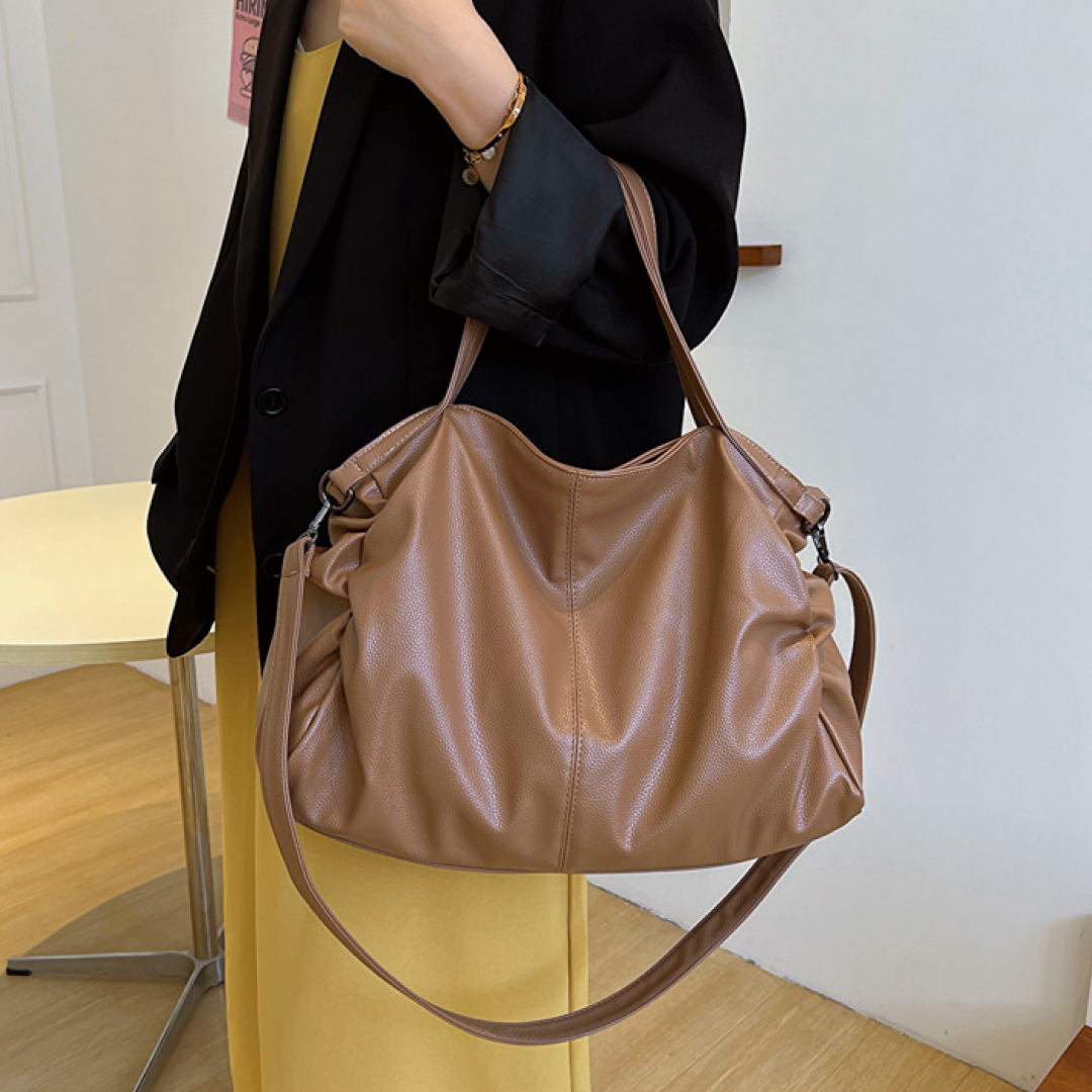 livoree Soft Slouch Tote – Large Capacity Shoulder Bag Beige and Coffee