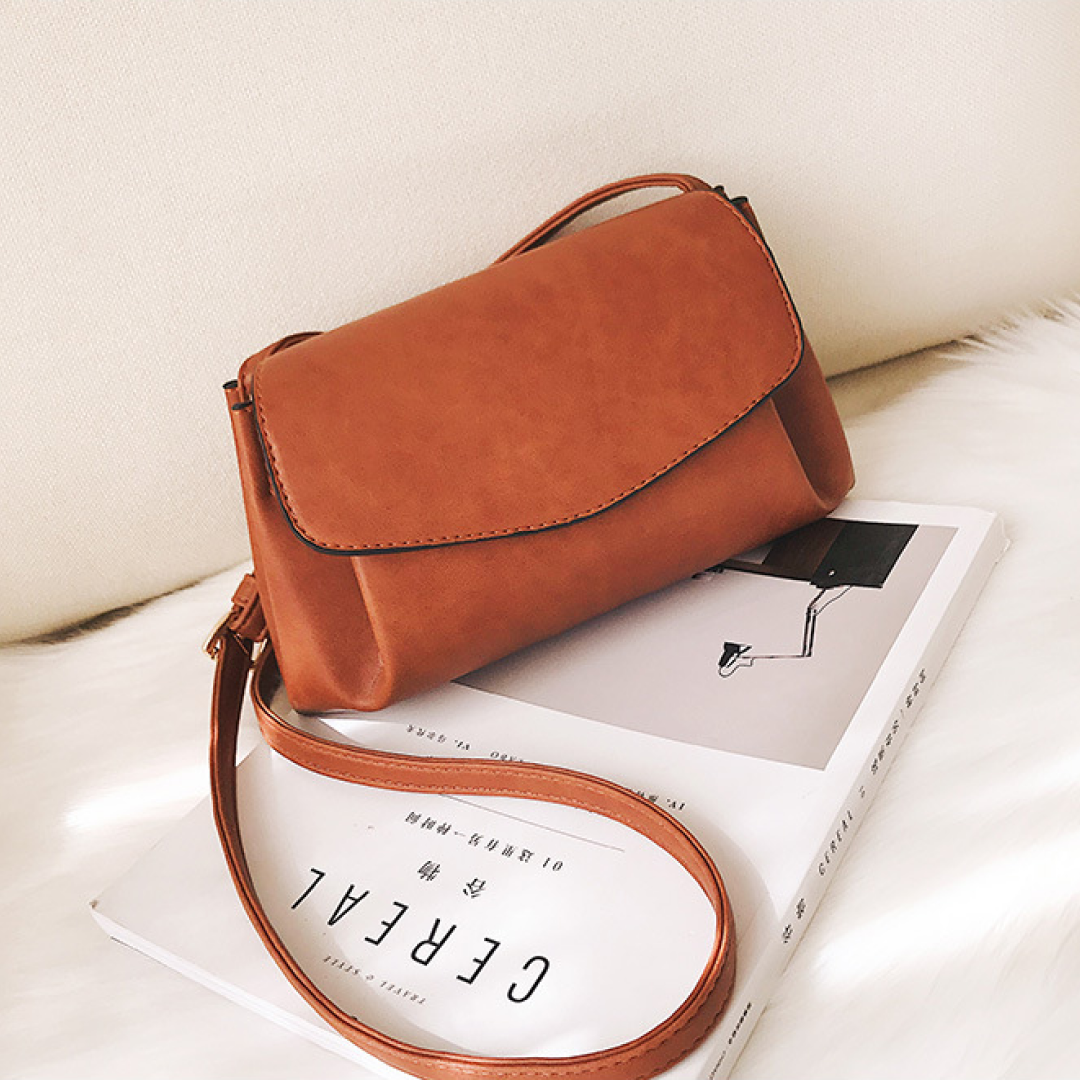 Compact brown flap shoulder bag for women
