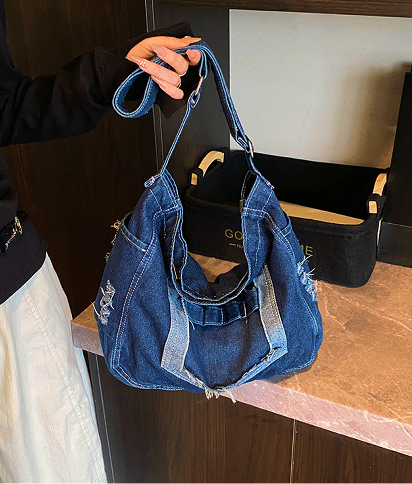 Denim Washed Brushed Large Capacity Blue Color Shoulder Bag for Women