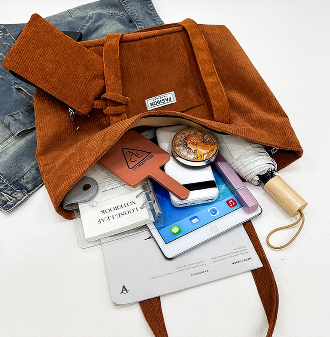 Trendy Large-Capacity Corduroy Carry Tote Bag