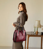 Dual-Tone Large Capacity Soft PU Leather Casual Portable Shoulder Bag - Red and Black