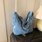 Washed Denim Ease Large Capacity Shoulder Tote Bag