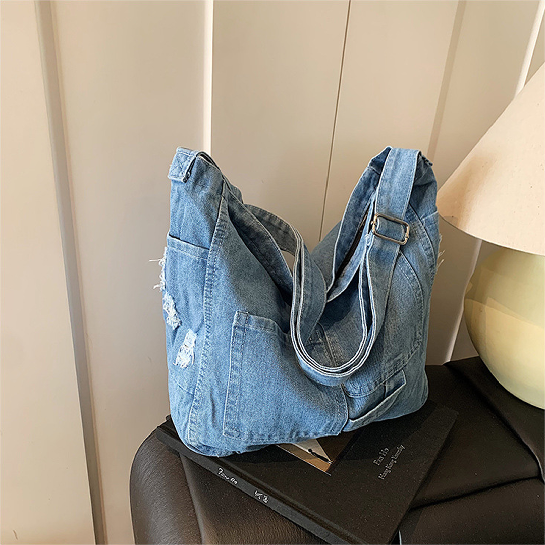 Washed Denim Ease Large Capacity Shoulder Tote Bag