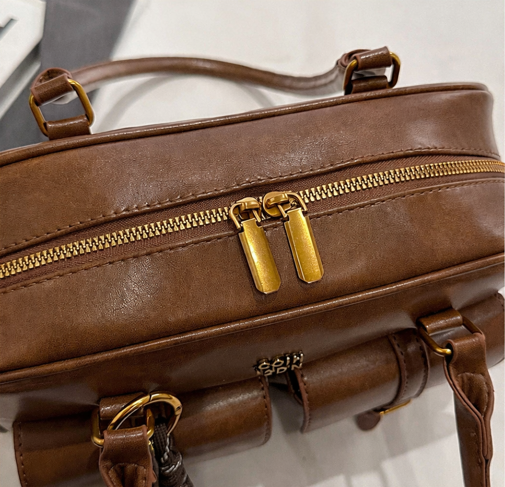 livoree Shiny Structured Multi-Pocket Shoulder Bag (Zipper Closure)