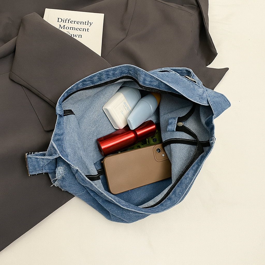 Washed Denim Ease Large Capacity Shoulder Tote Bag