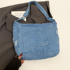 Washed Denim Ease Large Capacity Shoulder Tote Bag