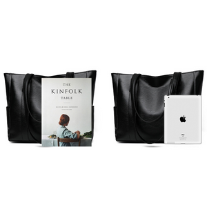 Everyday black tote bag styled for casual use
