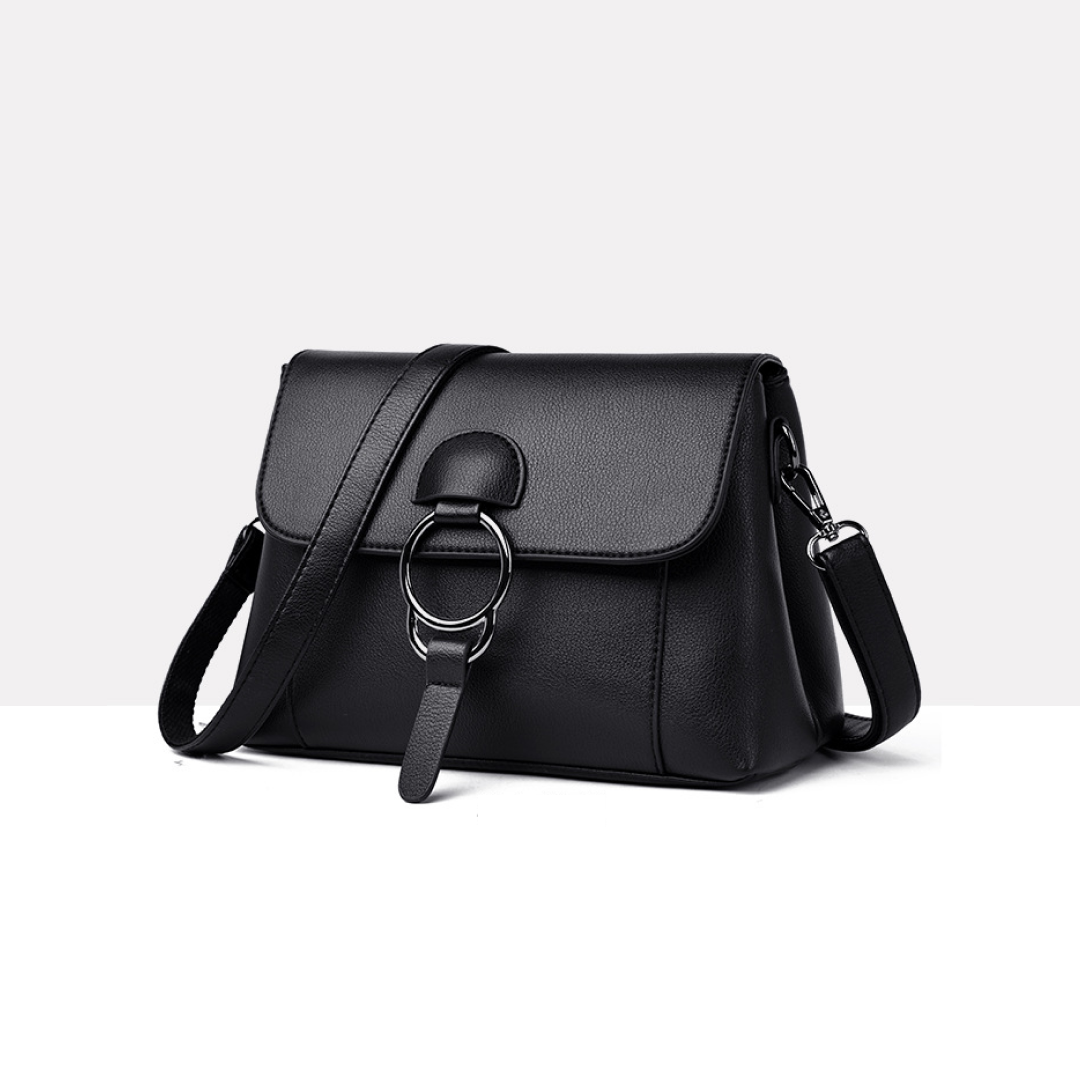 Elegant Flap Compact Multi-Compartment Handbag (Black & Taro Purple)