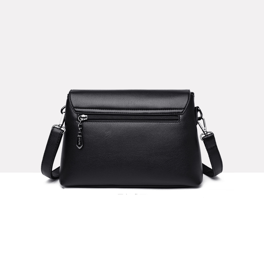 Elegant Flap Compact Multi-Compartment Handbag (Black & Taro Purple)