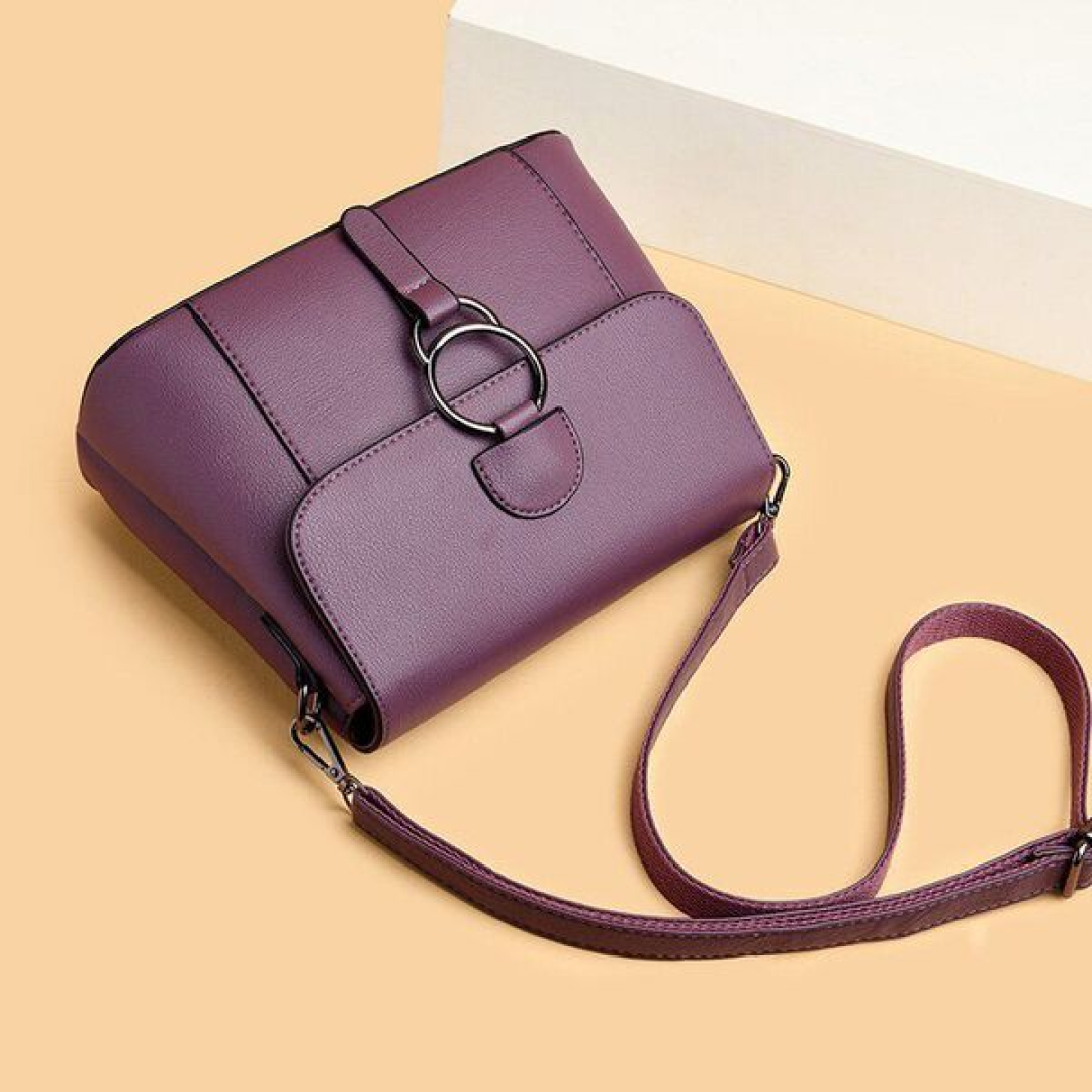 Elegant Flap Compact Multi-Compartment Handbag (Taro Purple & Black)