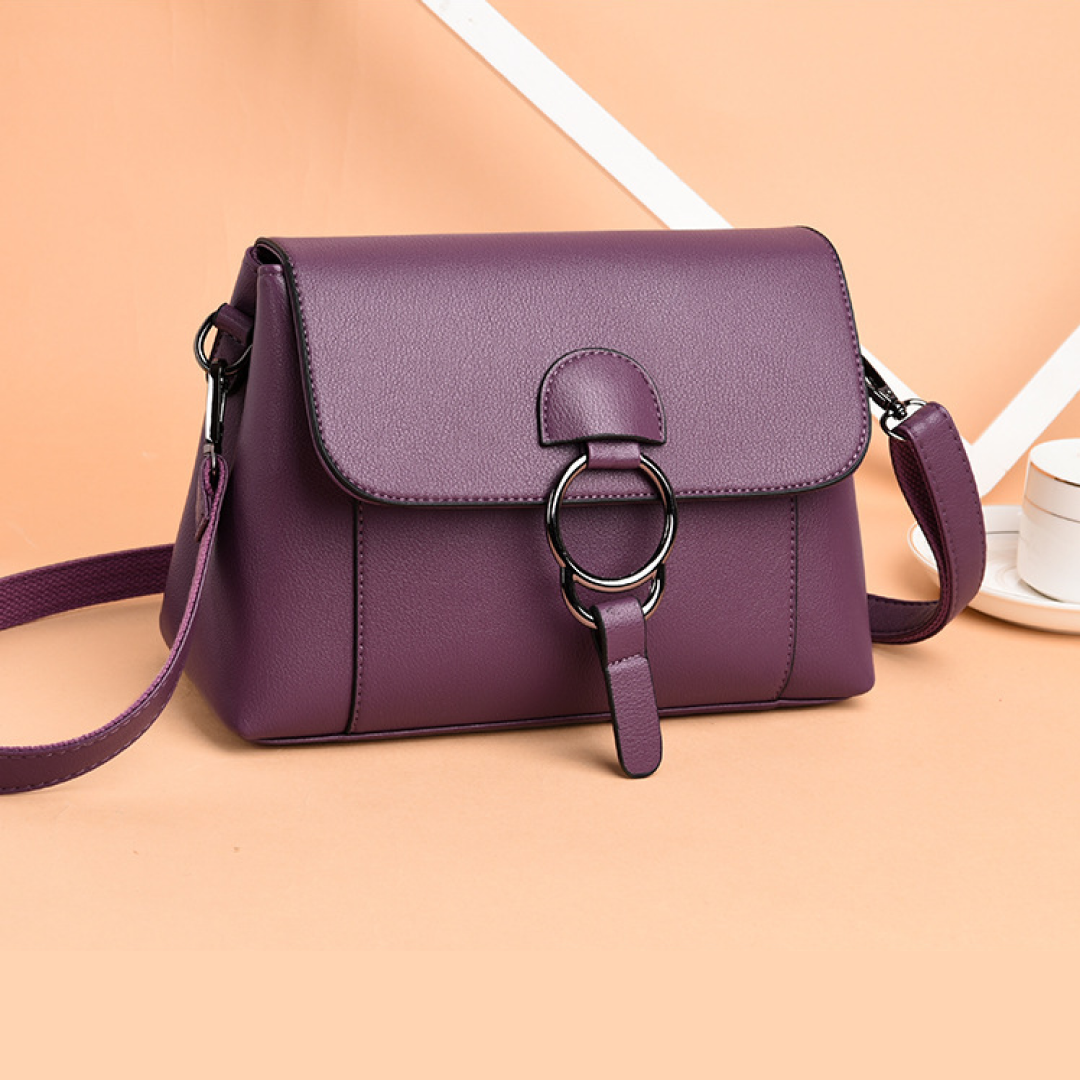 Elegant Flap Compact Multi-Compartment Handbag (Taro Purple & Black)