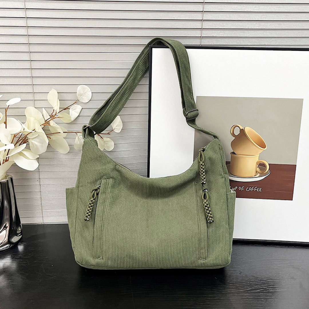 Olive green corduroy hobo bag for women