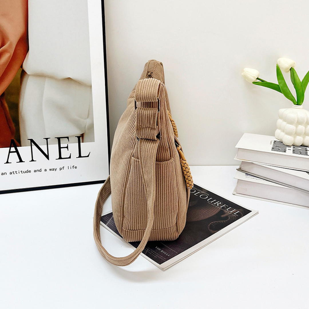 Beige corduroy bag with wide depth