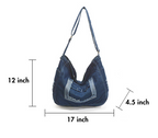 Denim Washed Brushed Tassel Messenger Bag - Large Capacity Casual Shoulder Bag for Women