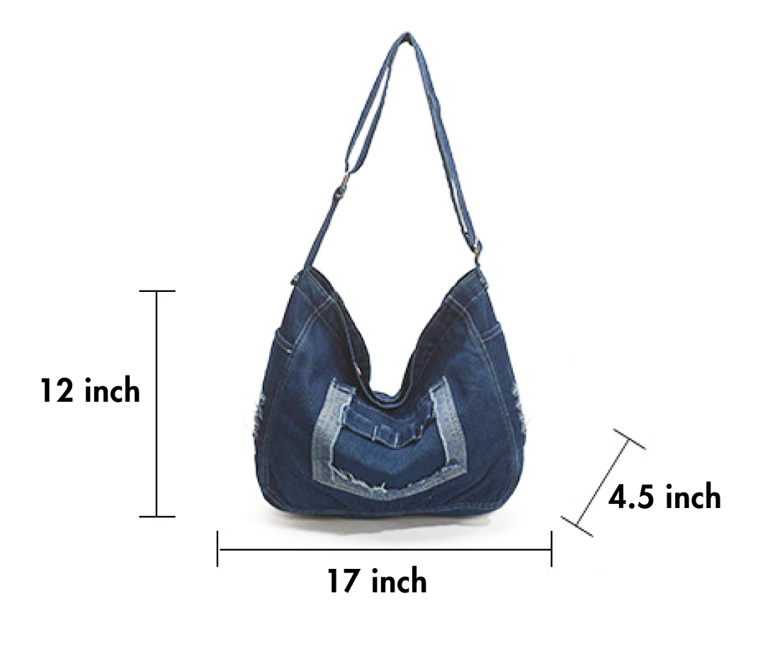 Denim Washed Brushed Tassel Messenger Bag - Large Capacity Casual Shoulder Bag for Women