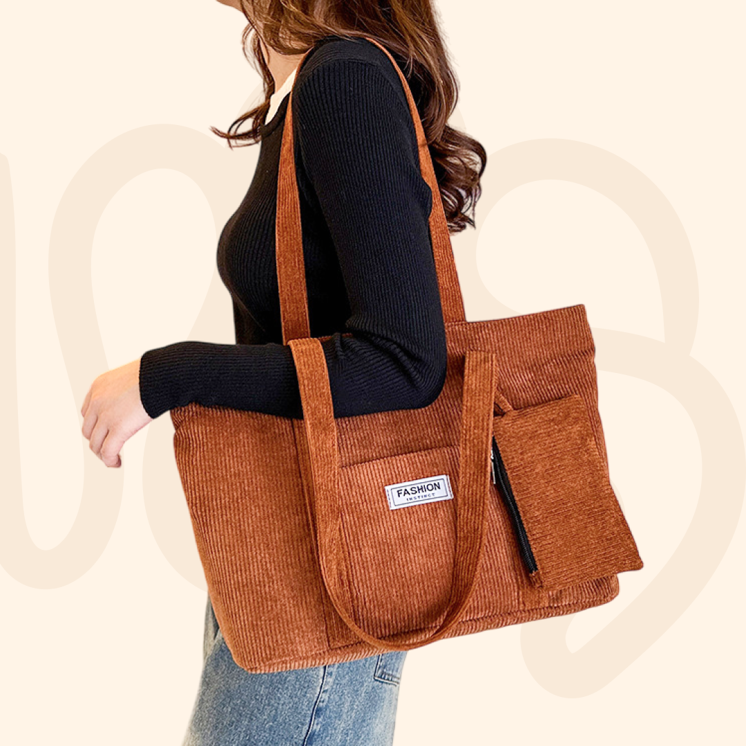Trendy Large-Capacity Corduroy Carry Tote Bag