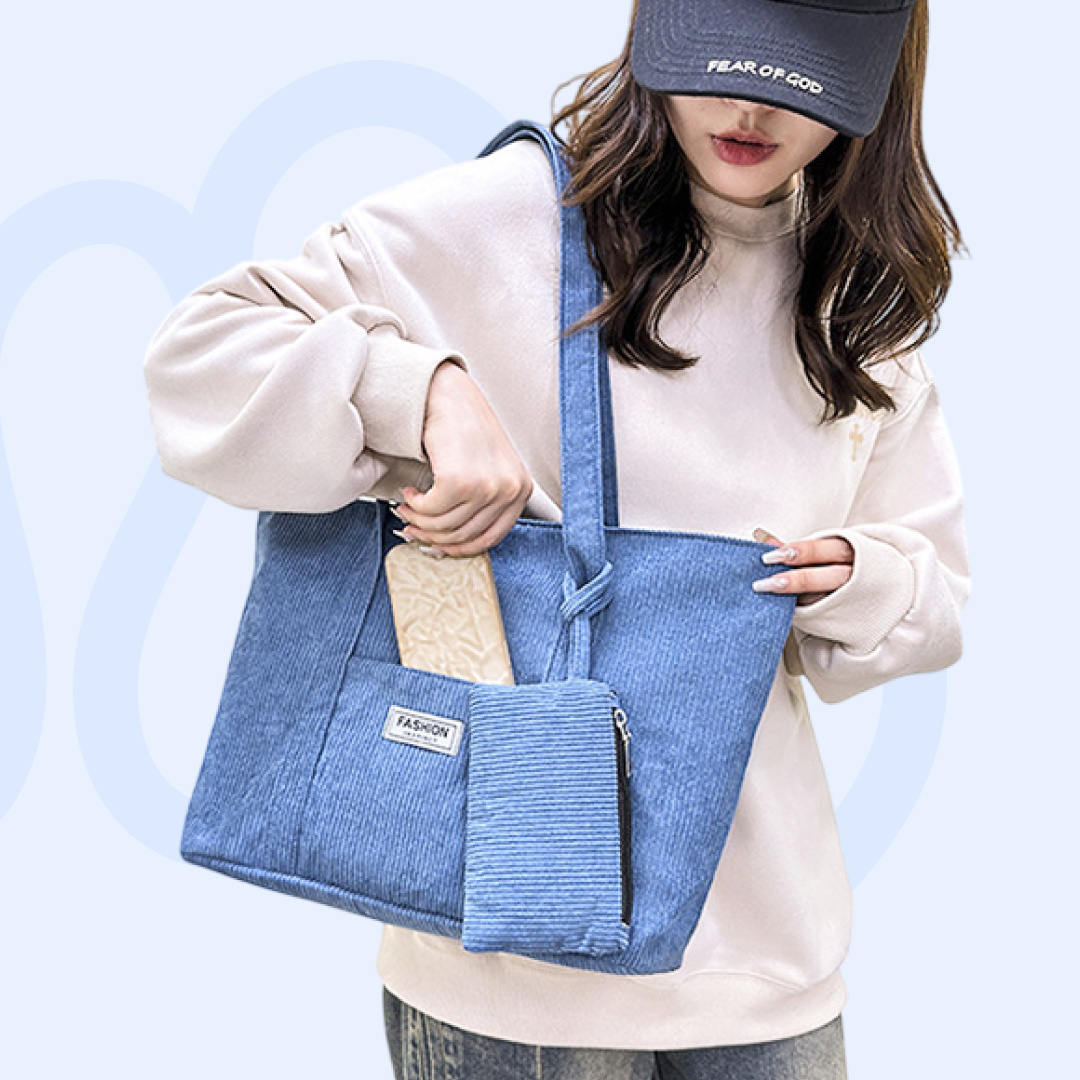 Trendy Large-Capacity Corduroy Carry Tote Bag