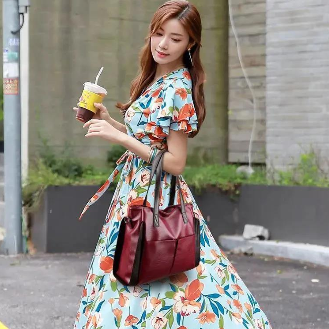 Dual-Tone Large Capacity Soft PU Leather Casual Portable Shoulder Bag - Black and Red