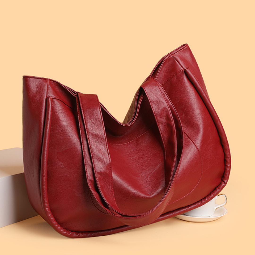 Large Capacity Everyday Comfort PU Leather Shoulder Tote Bag - Red and Brown