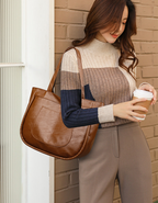 Large Capacity Everyday Comfort PU Leather Shoulder Tote Bag - Brown and Red