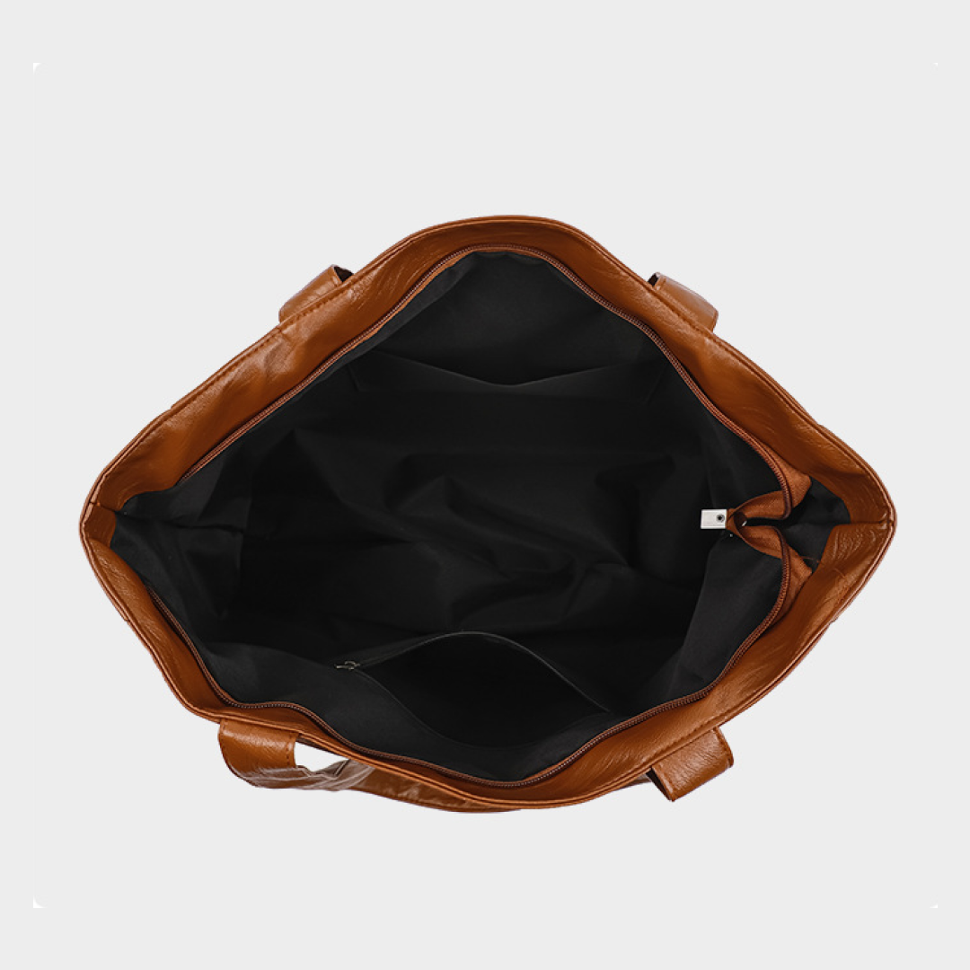 Large Capacity Everyday Comfort PU Leather Shoulder Tote Bag - Brown and Red