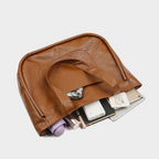 Large Capacity Everyday Comfort PU Leather Shoulder Tote Bag - Brown and Red