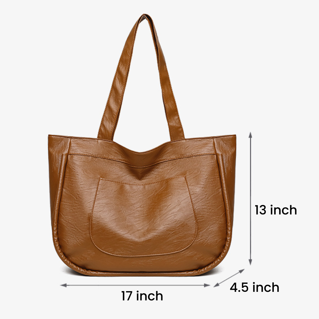 Large Capacity Everyday Comfort PU Leather Shoulder Tote Bag - Brown and Red