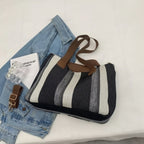 Large Capacity Black and Grey Striped Shoulder Tote Bag
