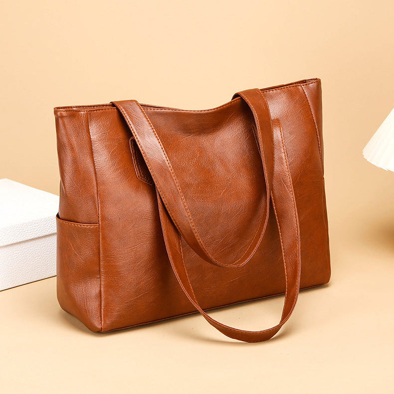 Soft Thin Brown and Wine Red PU Leather Essential Work Tote Bag