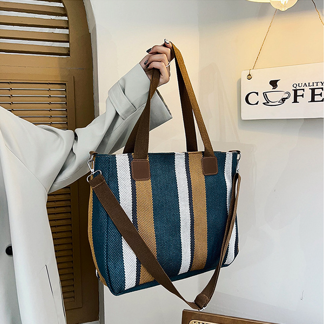 Large Capacity Striped Shoulder Tote Bag