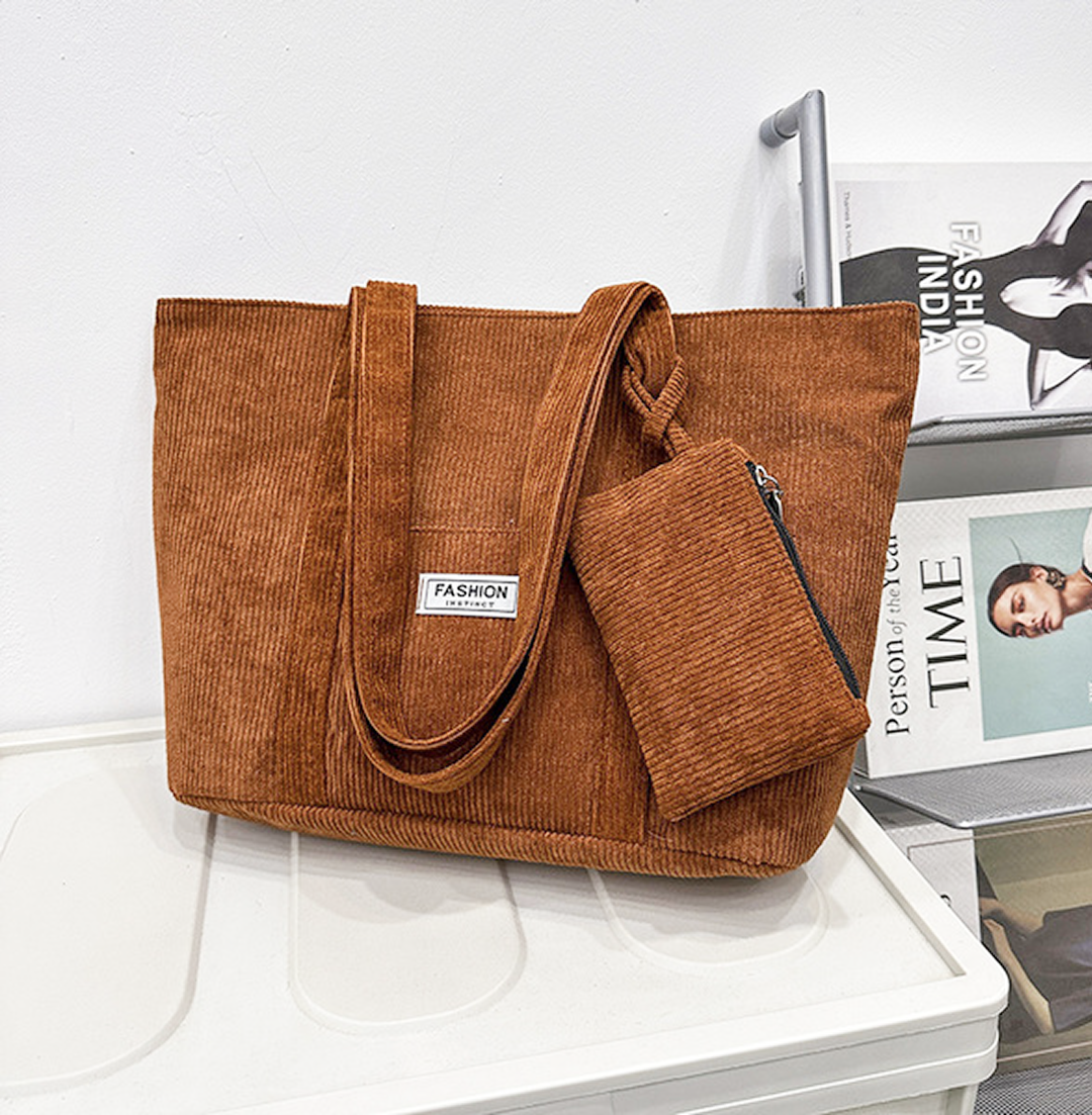 Trendy Large-Capacity Corduroy Carry Tote Bag