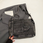 Washed Denim Ease Large Capacity Shoulder Tote Bag