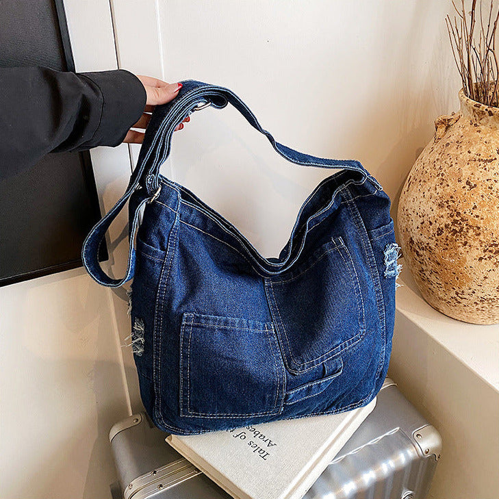 Washed Denim Ease Large Capacity Shoulder Tote Bag