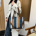 Large Capacity Striped Shoulder Tote Bag