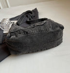 Washed Denim Ease Shoulder Tote Bag Large Capacity - Black Color