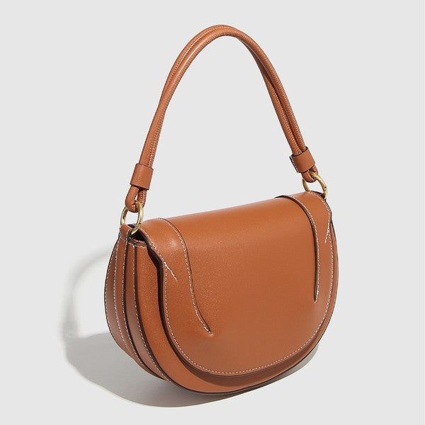 Half Moon Leather Shoulder Bag – Convertible Crossbody with Extra Straps