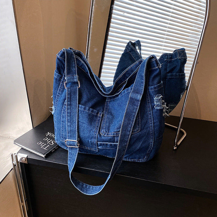 Washed Denim Ease Large Capacity Shoulder Tote Bag