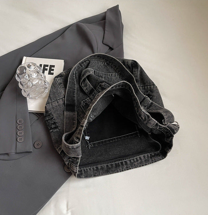 Washed Denim Ease Large Capacity Shoulder Tote Bag