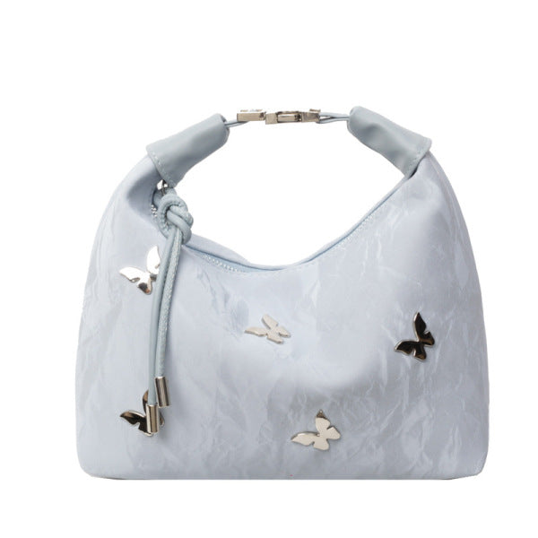Butterfly Charm Shoulder Bag – Elegant PU Finish with Metallic Accents