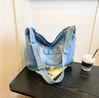 Denim Washed Brushed Tassel Messenger Bag - Large Capacity Casual Shoulder Bag for Women