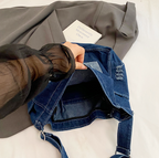 Denim Washed Brushed Tassel Messenger Bag - Large Capacity Casual Shoulder Bag for Women