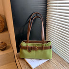 Suede Charm Shoulder Bag – Classic Belt Detail, Modern Design